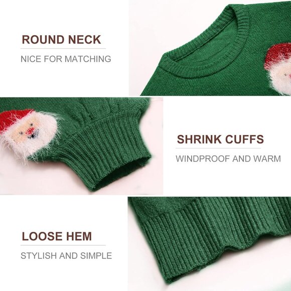 Women's Ugly Christmas Green Sweater Funny Santa Knit Pullover Holiday Party Top - Picture 5 of 5